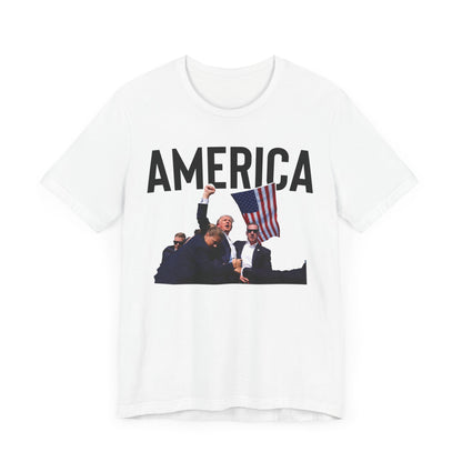 Trump America Shot Picture Shirt Bella Canvas 3001 Unisex T-Shirt, Vote Trump, Vance VP Trump, Pro Trump, Trump Photo, Trump Shirt 2024