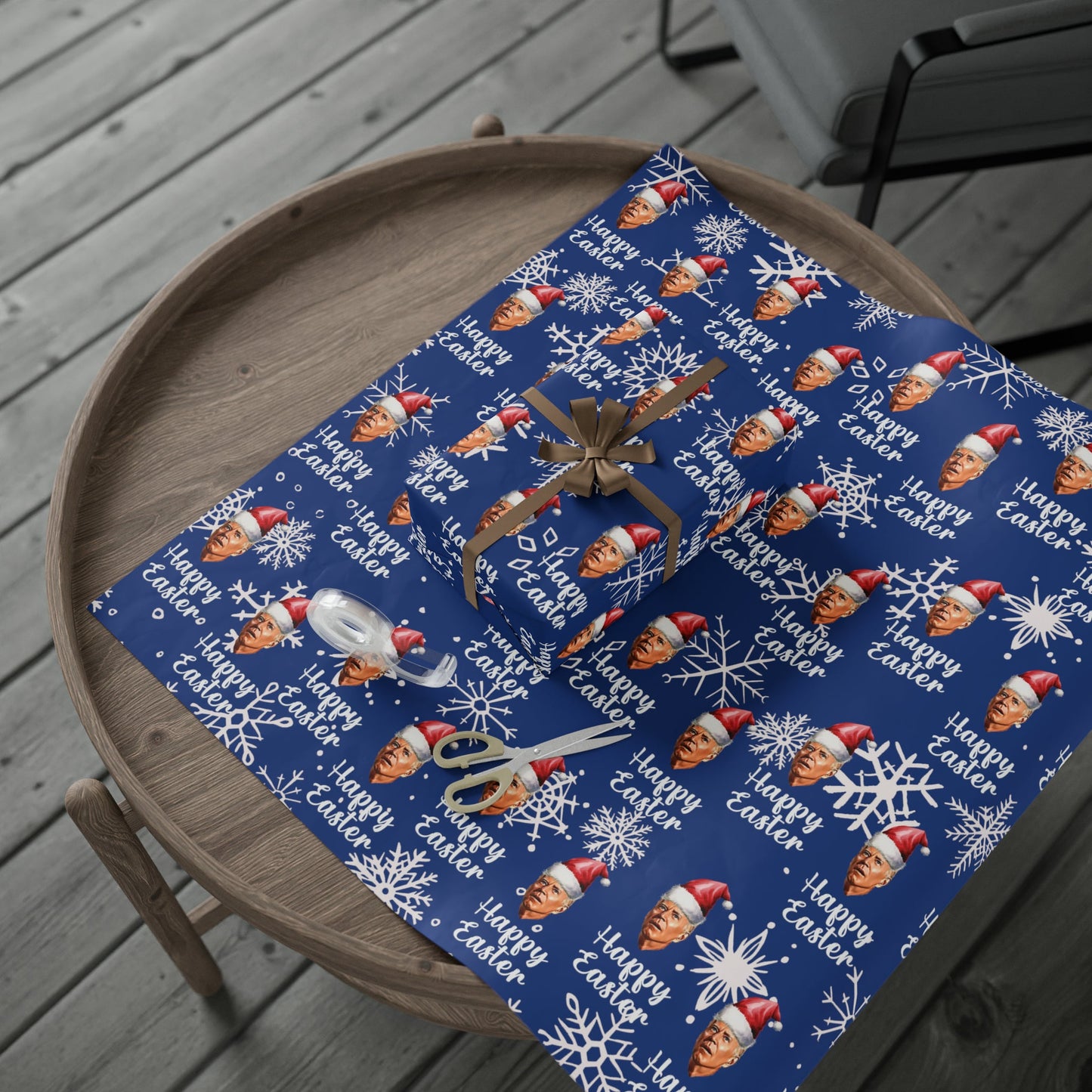 Comically Confused Biden Christmas Blue Wrapping Paper Happy Easter - Santa Biden - Let's Go Brandon Pro Trump Wrapping Paper