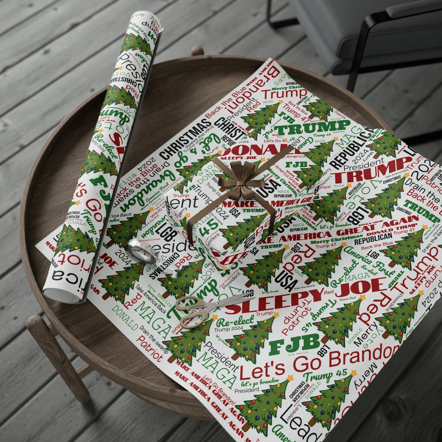 Christmas Word Wrap Trump Gift Wrap for Gifts Christmas - Let's Go Brandon Gift Wrap - Maga Save America Trump Theme Gift Wrap Trump 2024