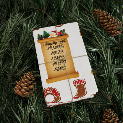 Great Funny Trump Wrapping Paper for Gifts - Pro Trump Naughty List Gingerbread Christmas Gift Wrap Let's Go Brandon Maga Gift Wrap Trump