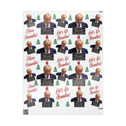 The Trump Mugshot Gift Wrap - Let's Go Brandon Gift Wrap - Santa Trump 2024 Never Surrender Trump Christmas Wrapping Paper Trump MAGA Gift