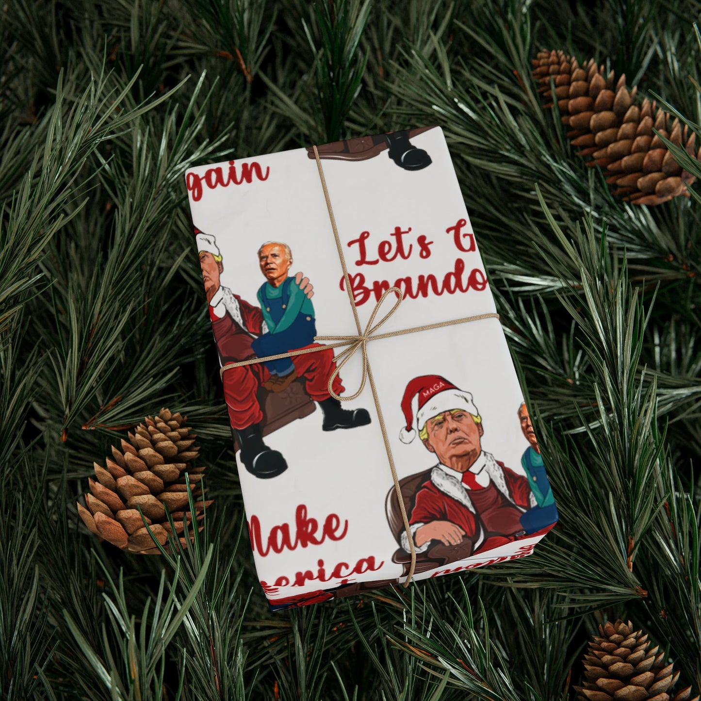 Greatest Trump Gift Wrap for Christmas - Let's Go Brandon Gift Wrap - Santa Trump Confused Biden Sitting on Lap MAGA Gift Wrap Xmas