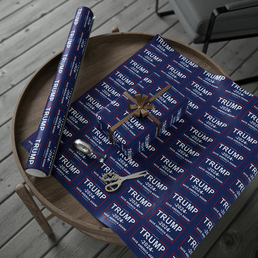 Trump 2024 Save American Again Christmas Wrapping Paper Blue - Pro Trump Maga Funny Let's Go Brandon Biden Trump 2024 Wrapping Paper