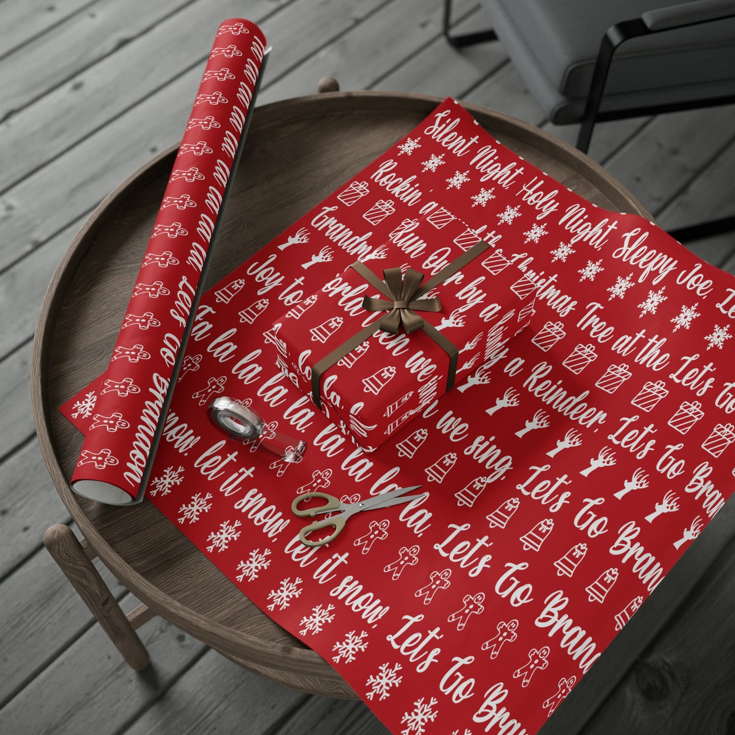 Funny Let's Go Brandon Christmas Gift Wrap Red - Brandon Gift Wrap - Funny Trump Christmas Songs Red Christmas Wrap - Great Funny Surprise