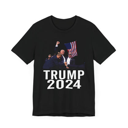 Trump 2024 Shot Picture Shirt Bella Canvas 3001 Unisex T-Shirt Vote Trump King Trump Fist Photo Pro Trump Never Surrender Shirt 2024