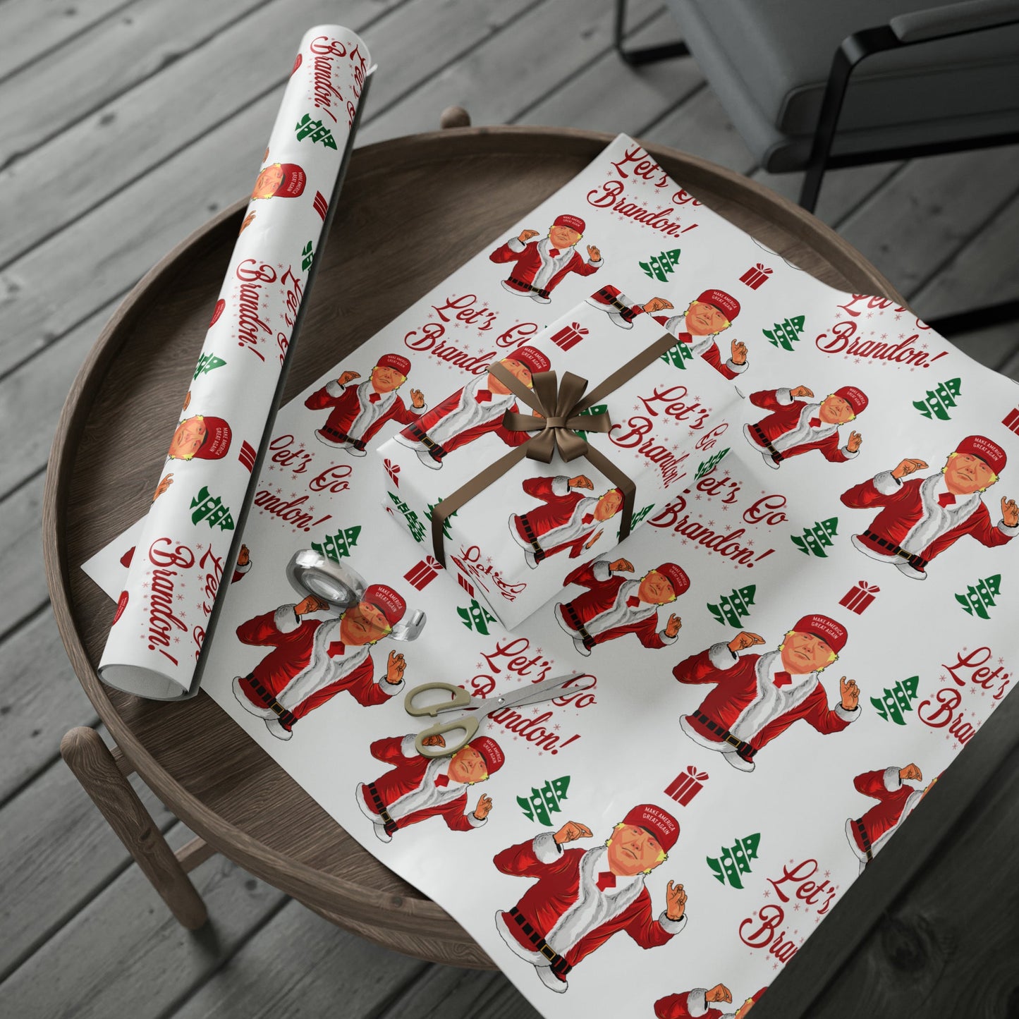 Jolly Trump Gift Wrap for Christmas - Let's Go Brandon Gift - Joe Let's Go Brandon - Santa Trump White Wrapping Paper Christmas Trump Wrap