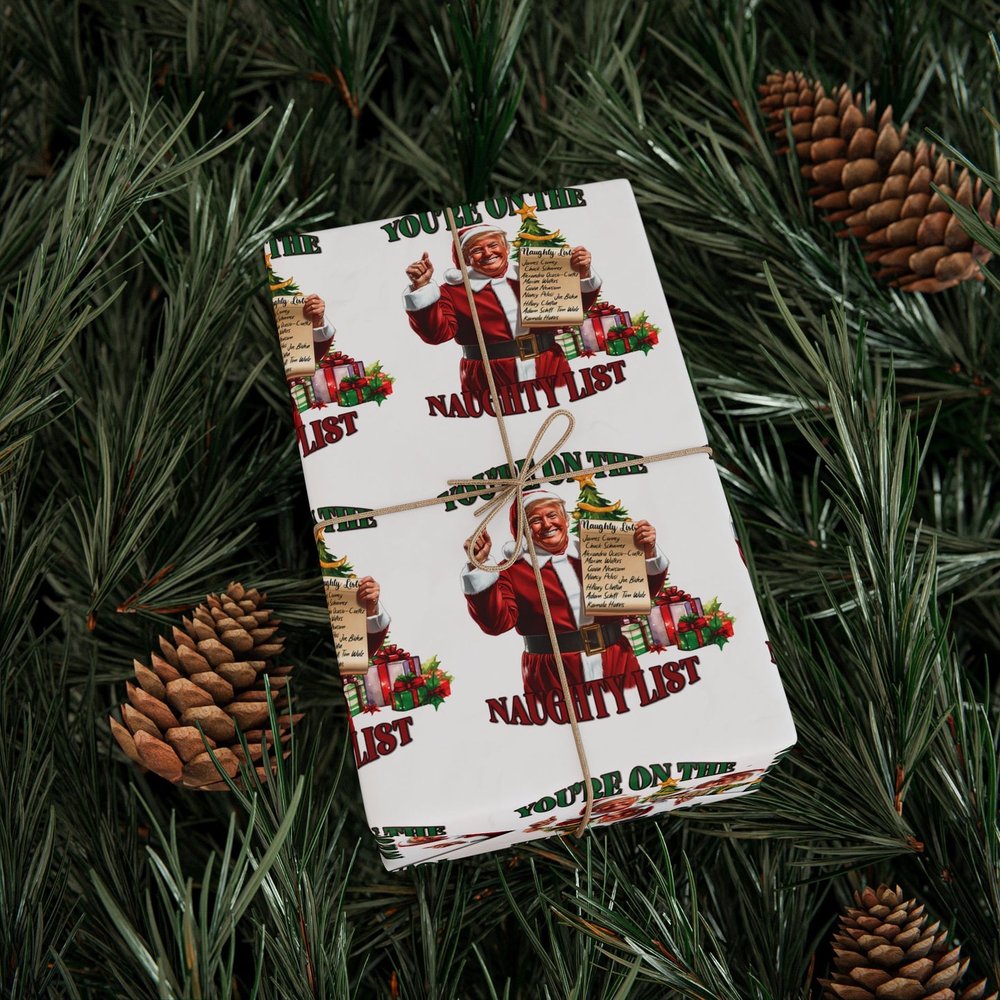 Christmas Santa Trump Gift Wrap, Trump's Naughty List, Trump Wrapping Paper for Gifts, Maga Gift Wrap Christmas, President Trump Won 2024