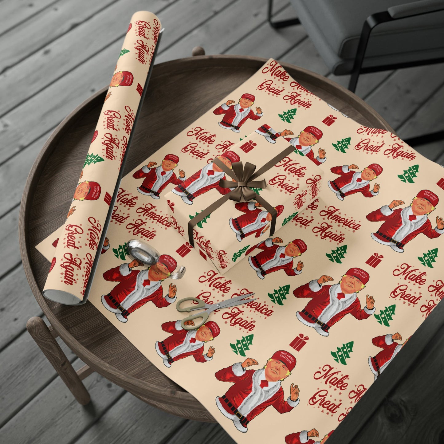 Funny MAGA Trump Christmas Wrapping Paper for Gifts - Make America Great Again Gift - Joe Let's Go Brandon Funny Santa Trump Wrapping Paper