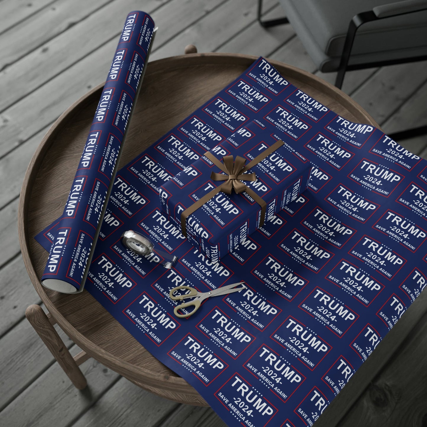 Trump 2024 Save American Again Christmas Wrapping Paper Blue - Pro Trump Maga Funny Let's Go Brandon Biden Trump 2024 Wrapping Paper