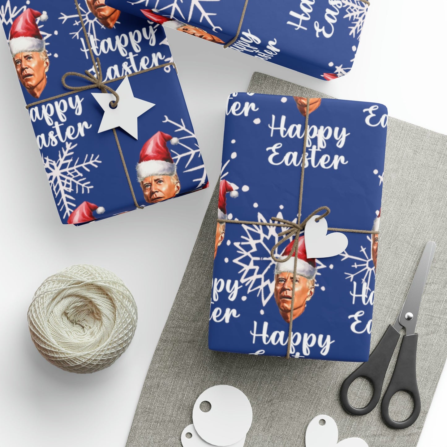 Comically Confused Biden Christmas Blue Wrapping Paper Happy Easter - Santa Biden - Let's Go Brandon Pro Trump Wrapping Paper