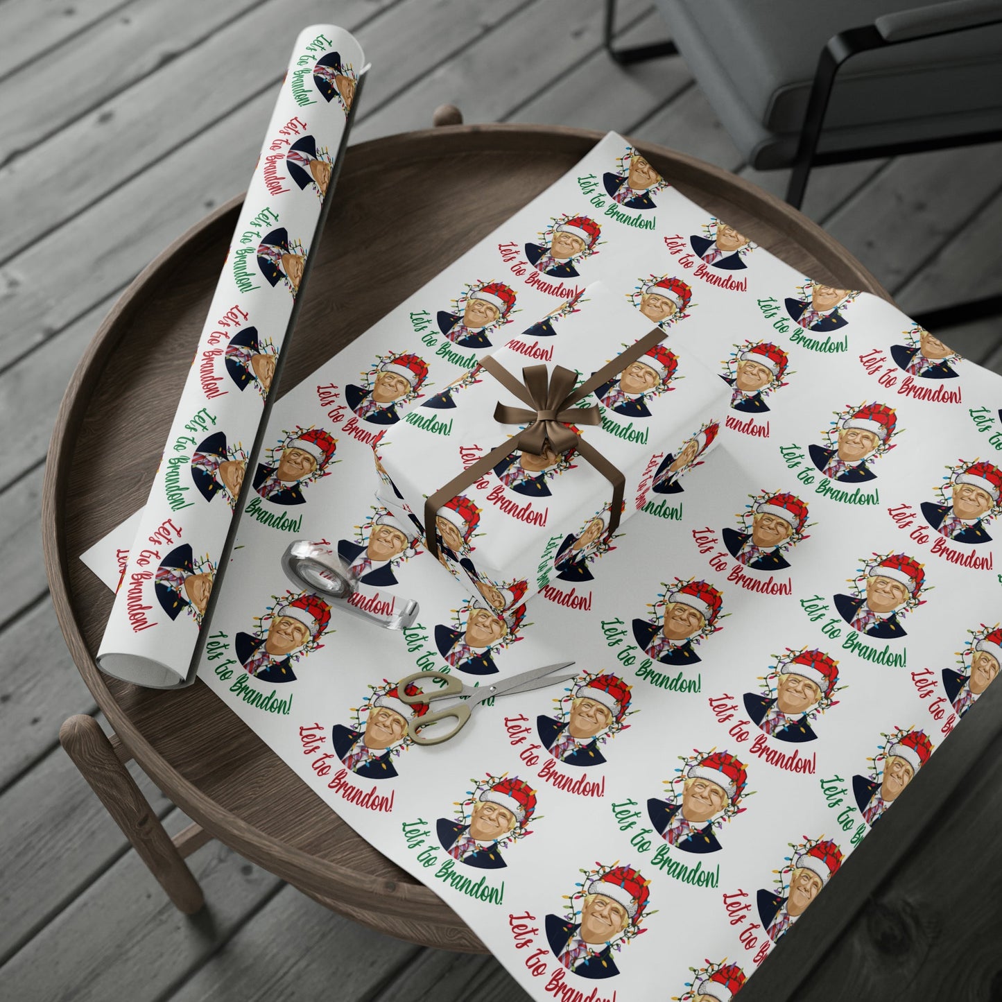 Santa Funny Trump Wrapping Paper for Gifts - Make America Great Again Gift - Joe Biden Let's Go Brandon Wrapping Paper Christmas Gifts