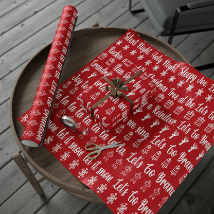 Funny Let's Go Brandon Christmas Gift Wrap Red - Brandon Gift Wrap - Funny Trump Christmas Songs Red Christmas Wrap - Great Funny Surprise