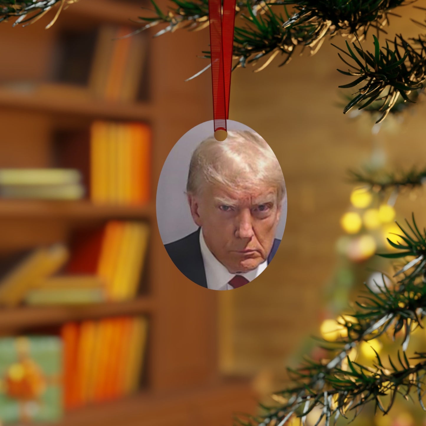 The Trump Mugshot 2023 Keepsake Metal Ornaments Double Sided - Trump Ornament Trump Christmas Trump Keepsake Trump Gift Trump Georgia Photo