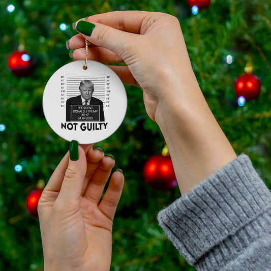 President Donald Trump Not Guilty 2023 Ornament Circle Ceramic Ornament Trump Christmas Trump Mugshot Gift Trump Indicted Maga Ornament LGB