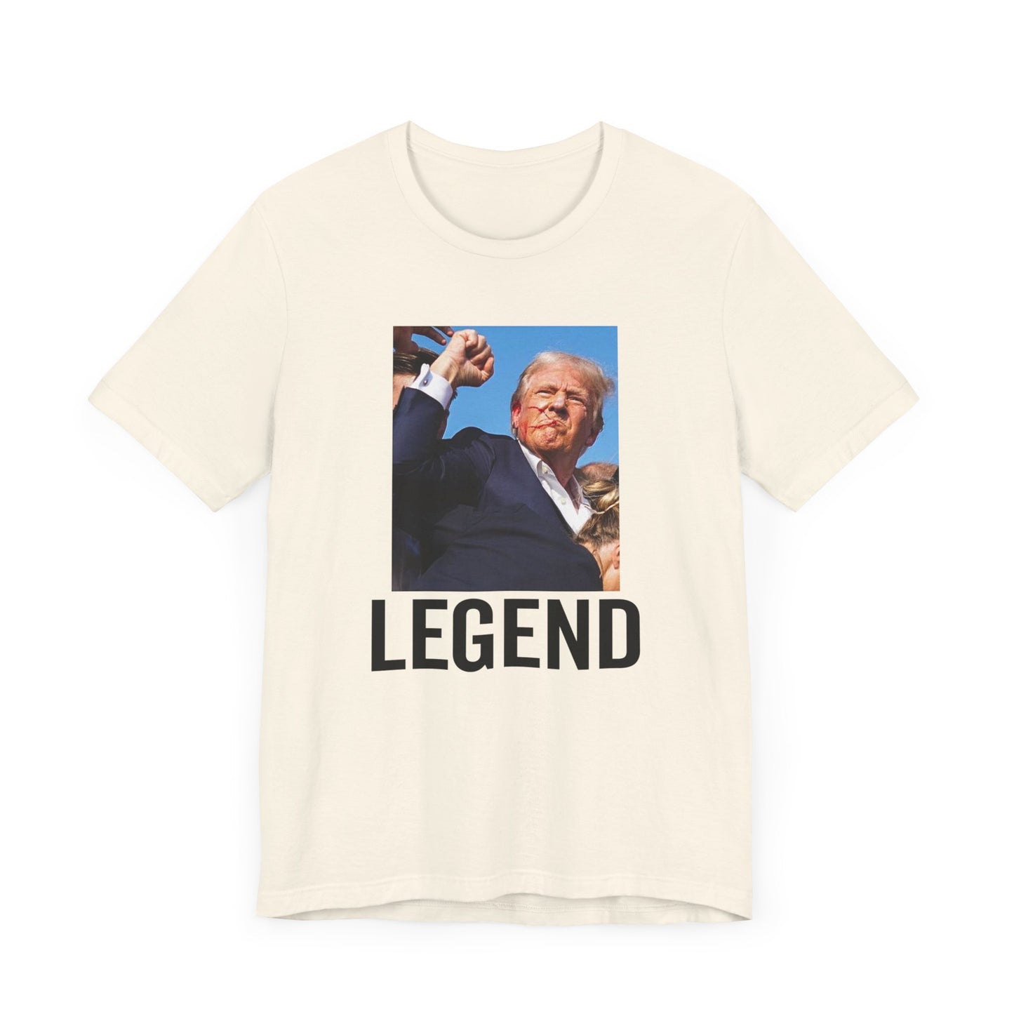 Trump the Legend 2024 Shot Picture Shirt Bella Canvas 3001 Unisex T-Shirt Vote Trump King Trump Fist Photo Pro Trump Never Surrender Shirt