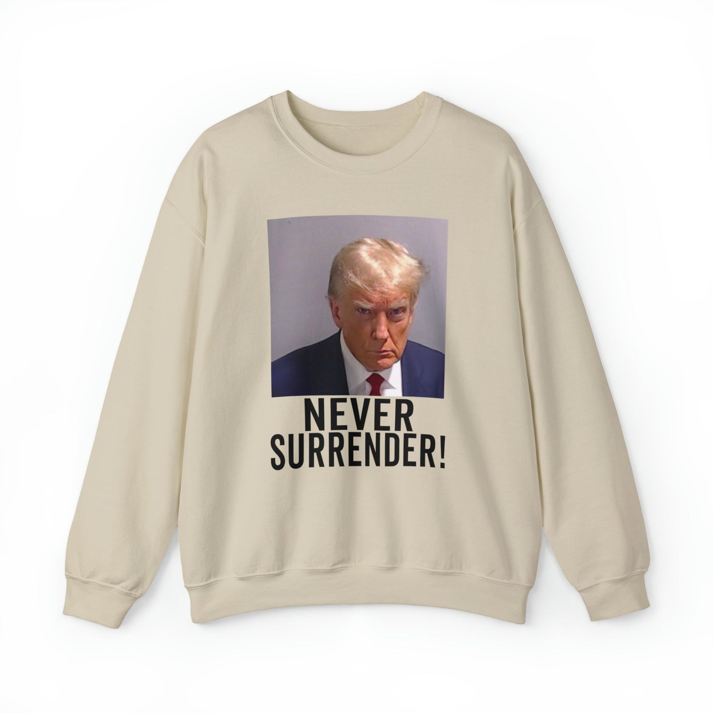 Never Surrender Trump Mugshot Sweatshirt - Georgia Trump Booking Photo Trump Sweatshirt Unisex Heavy Blend Crewneck Gildan - Trump Photo