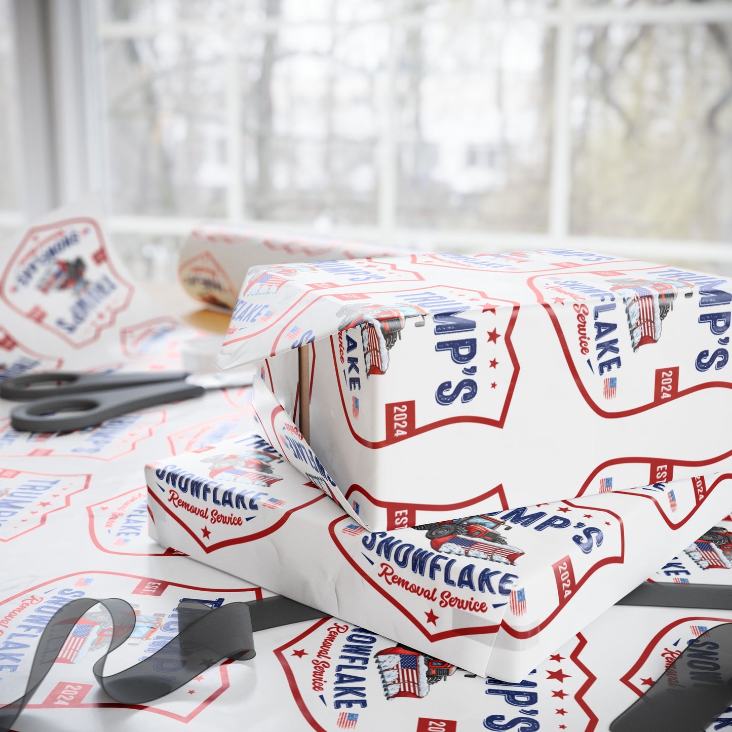 Funny Trump Gift Wrap,  Trump Snowflake Removal Service, Trump Wrapping Paper for Gifts, Maga Gift Wrap Christmas, President Trump Won 2024