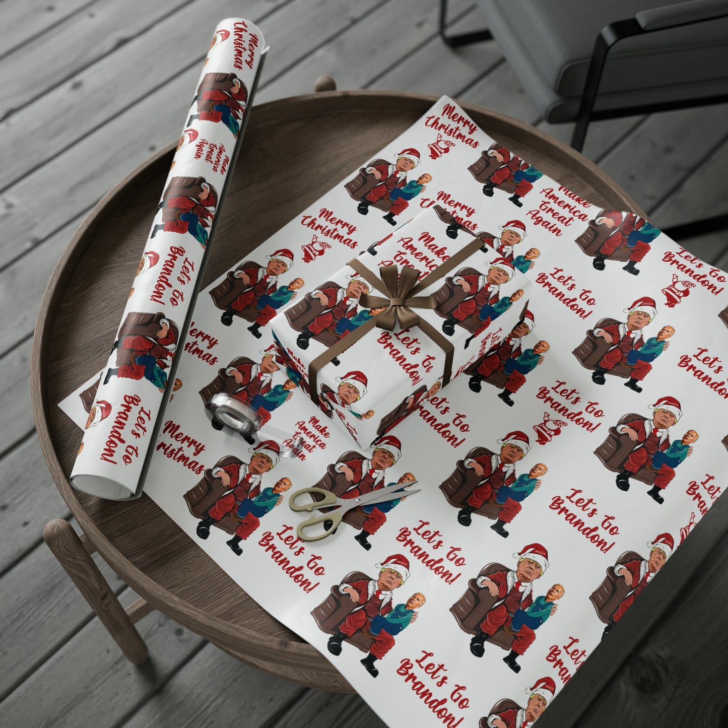 Greatest Trump Gift Wrap for Christmas - Let's Go Brandon Gift Wrap - Santa Trump Confused Biden Sitting on Lap MAGA Gift Wrap Xmas