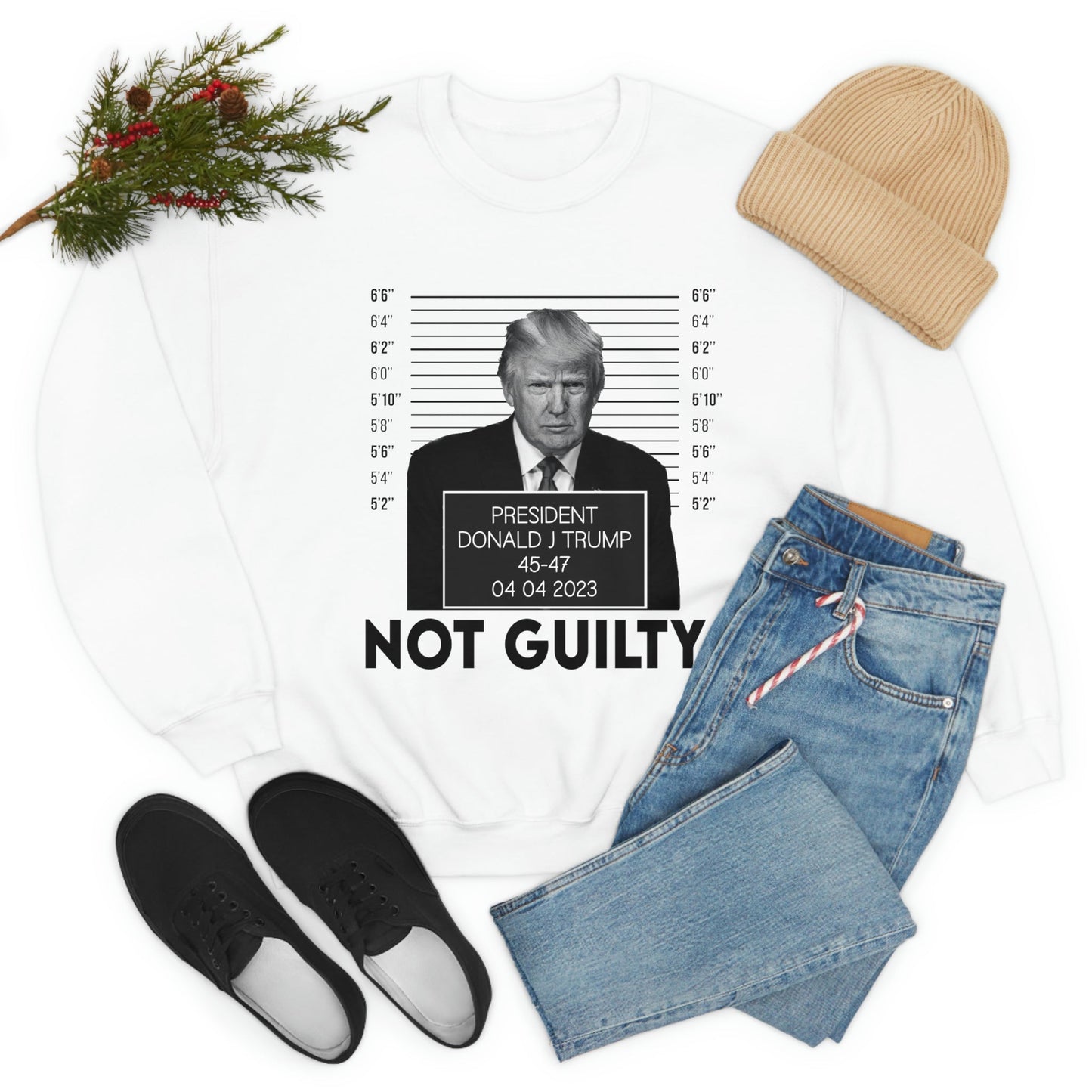 Trump Mugshot Not Guilty Sweatshirt Unisex Heavy Blend Crewneck Sweatshirt