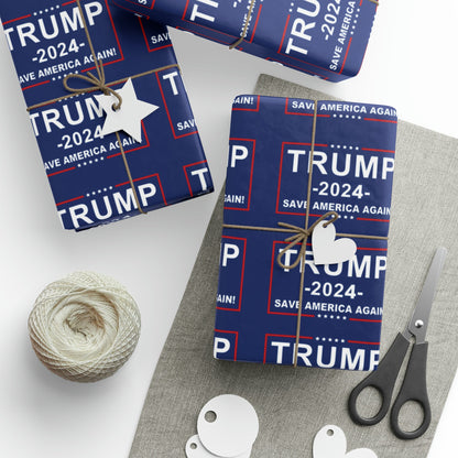 Trump 2024 Save American Again Christmas Wrapping Paper Blue - Pro Trump Maga Funny Let's Go Brandon Biden Trump 2024 Wrapping Paper