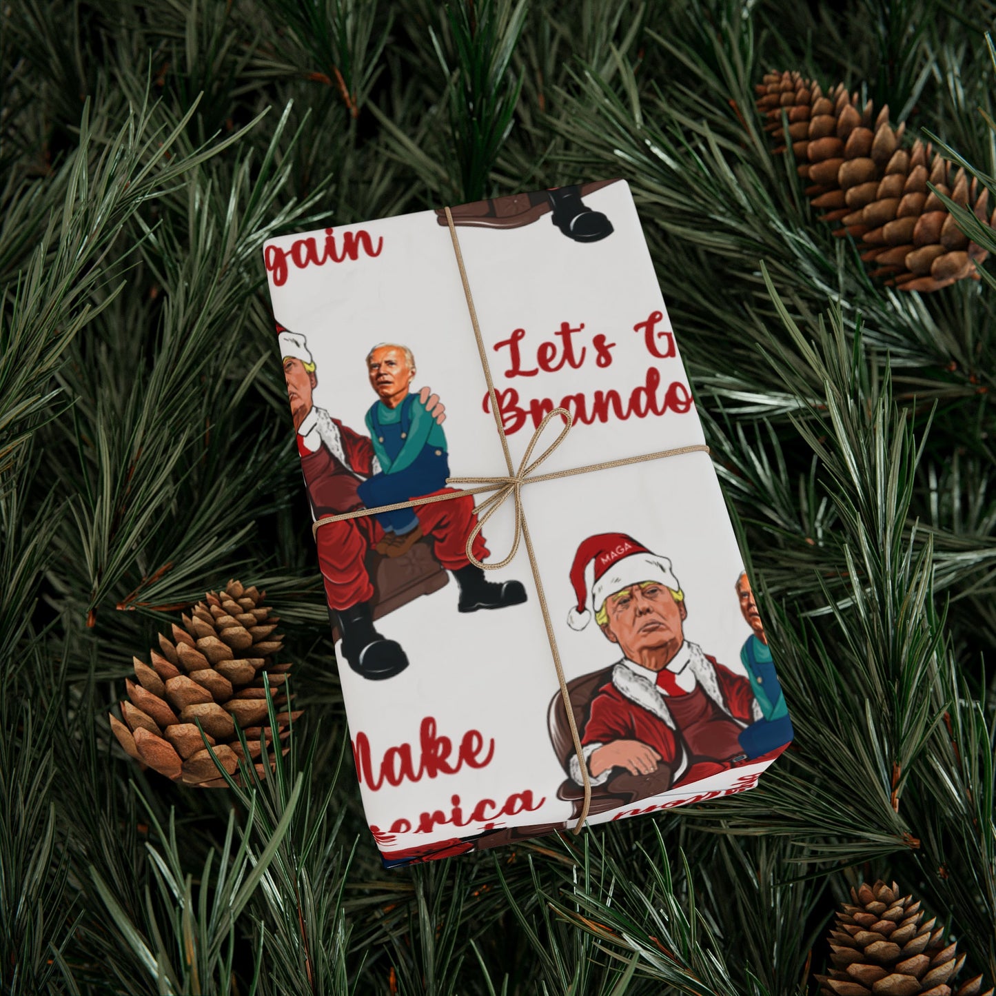 Greatest Trump Gift Wrap for Christmas - Let's Go Brandon Gift Wrap - Santa Trump Confused Biden Sitting on Lap MAGA Gift Wrap Xmas