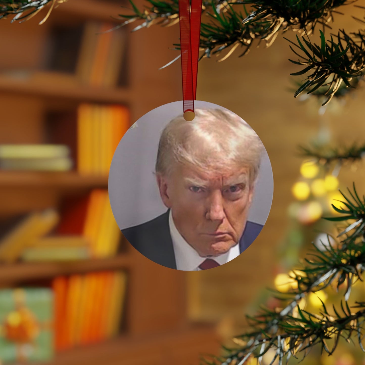 The Trump Mugshot 2023 Keepsake Metal Ornaments Double Sided - Trump Ornament Trump Christmas Trump Keepsake Trump Gift Trump Georgia Photo