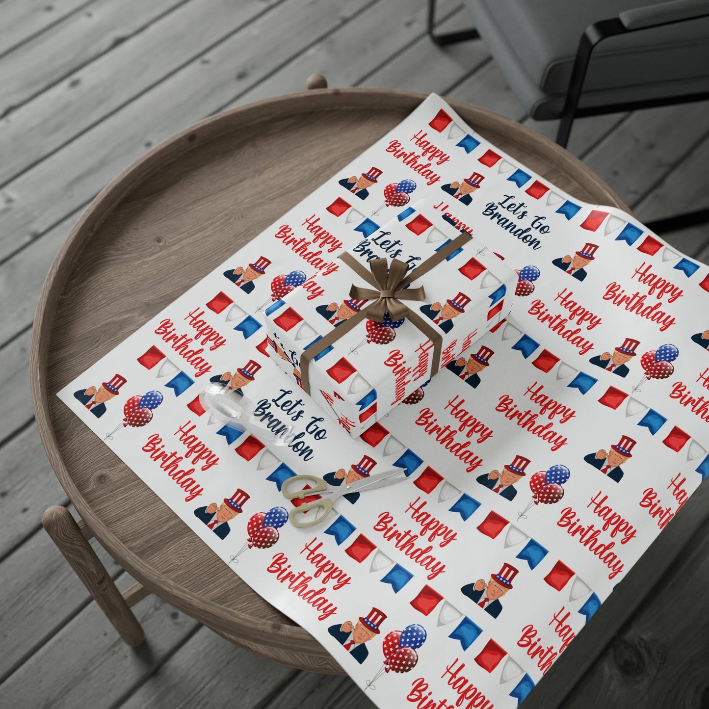 Top Trump Birthday Wrapping Paper for Gifts - Trump Maga Gift - Funny Let's Go Brandon Biden Trump Funny Wrapping Paper for Birthday Gifts