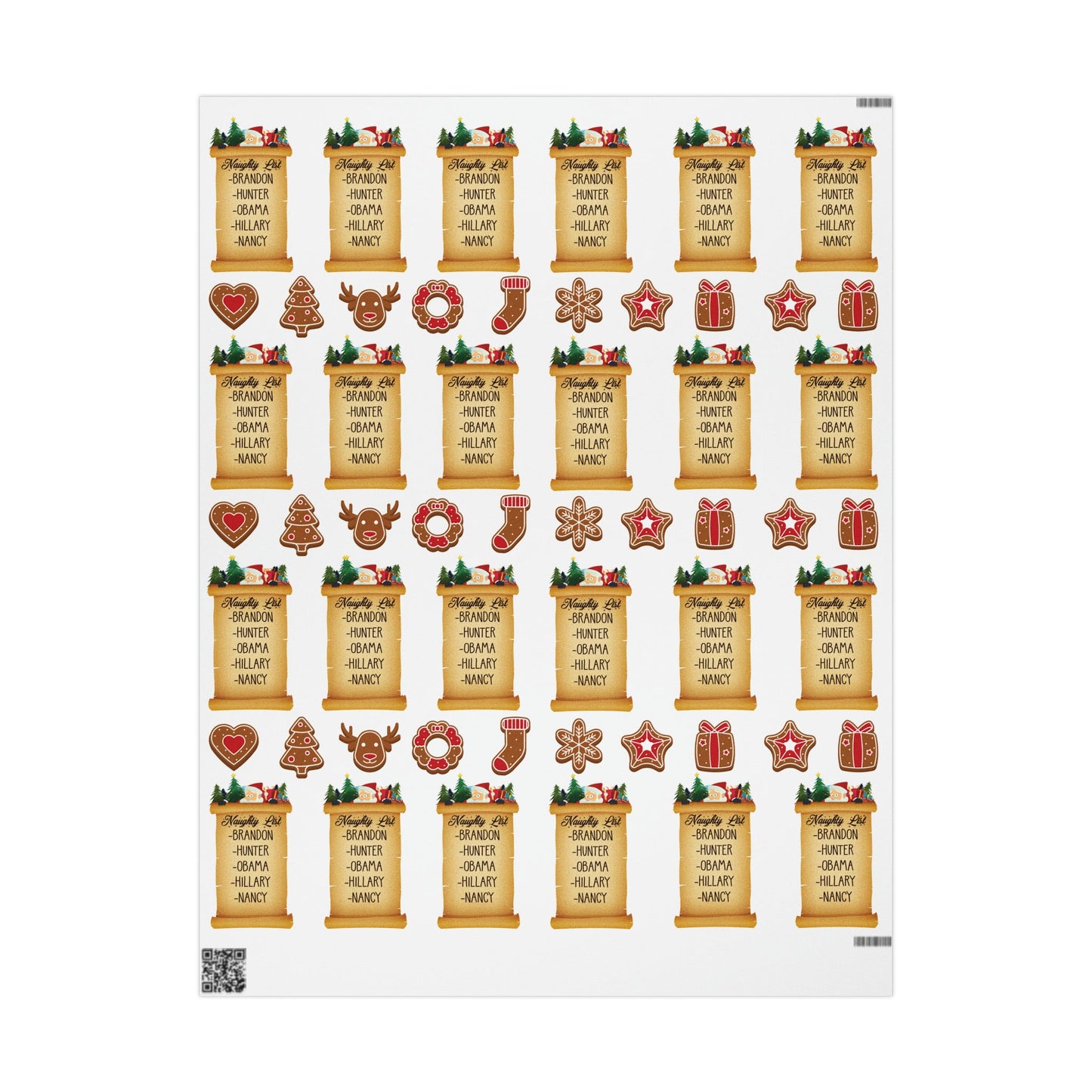 Great Funny Trump Wrapping Paper for Gifts - Pro Trump Naughty List Gingerbread Christmas Gift Wrap Let's Go Brandon Maga Gift Wrap Trump