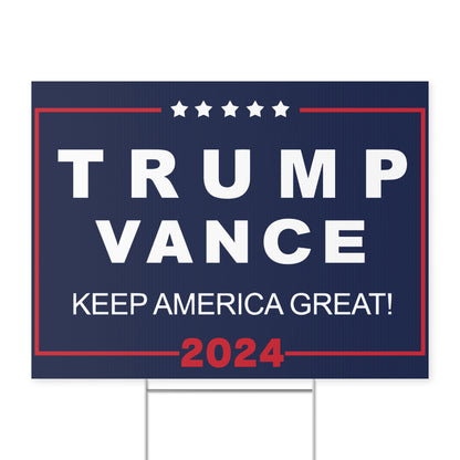 Yard Lawn Trump Vance 2024 Yard Sign with Stand, Trump Sign, Trump Vance Sign, Trump VP Vance, Lawn Sign 18" x 24", Keep America Great