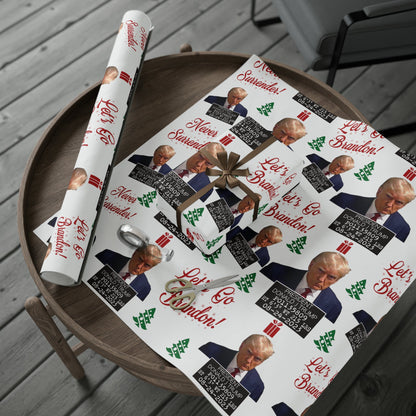 The Trump Mugshot Gift Wrap - Let's Go Brandon Gift Wrap - Santa Trump 2024 Never Surrender Trump Christmas Wrapping Paper Trump MAGA Gift