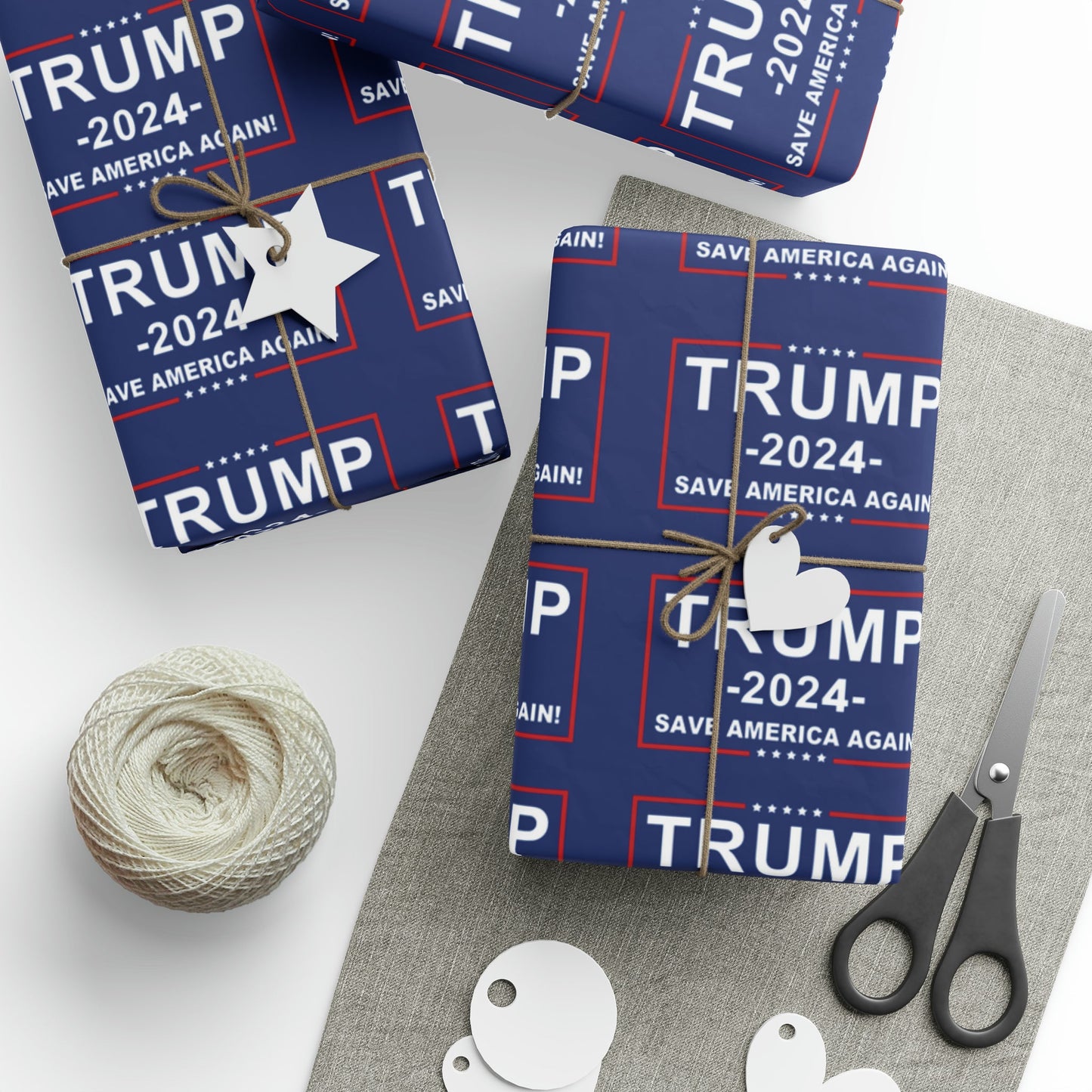 Trump 2024 Save American Again Christmas Wrapping Paper Blue - Pro Trump Maga Funny Let's Go Brandon Biden Trump 2024 Wrapping Paper