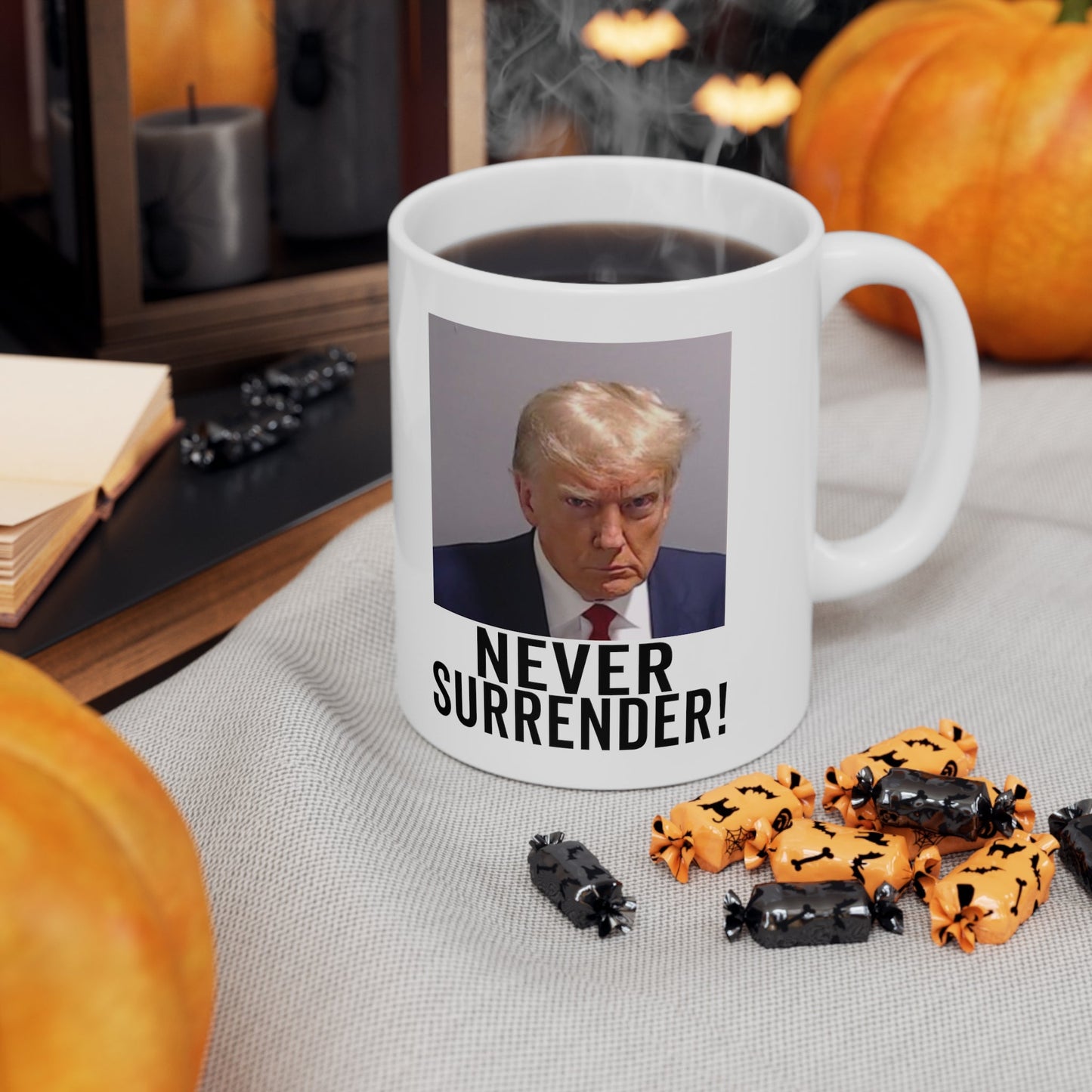 Trump Never Surrender Georgia Trump Mugshot Picture Mug Ceramic Mug 11oz - Funny Gift Trump Booking Photo Georgia Pro Trump Mugshot Mug