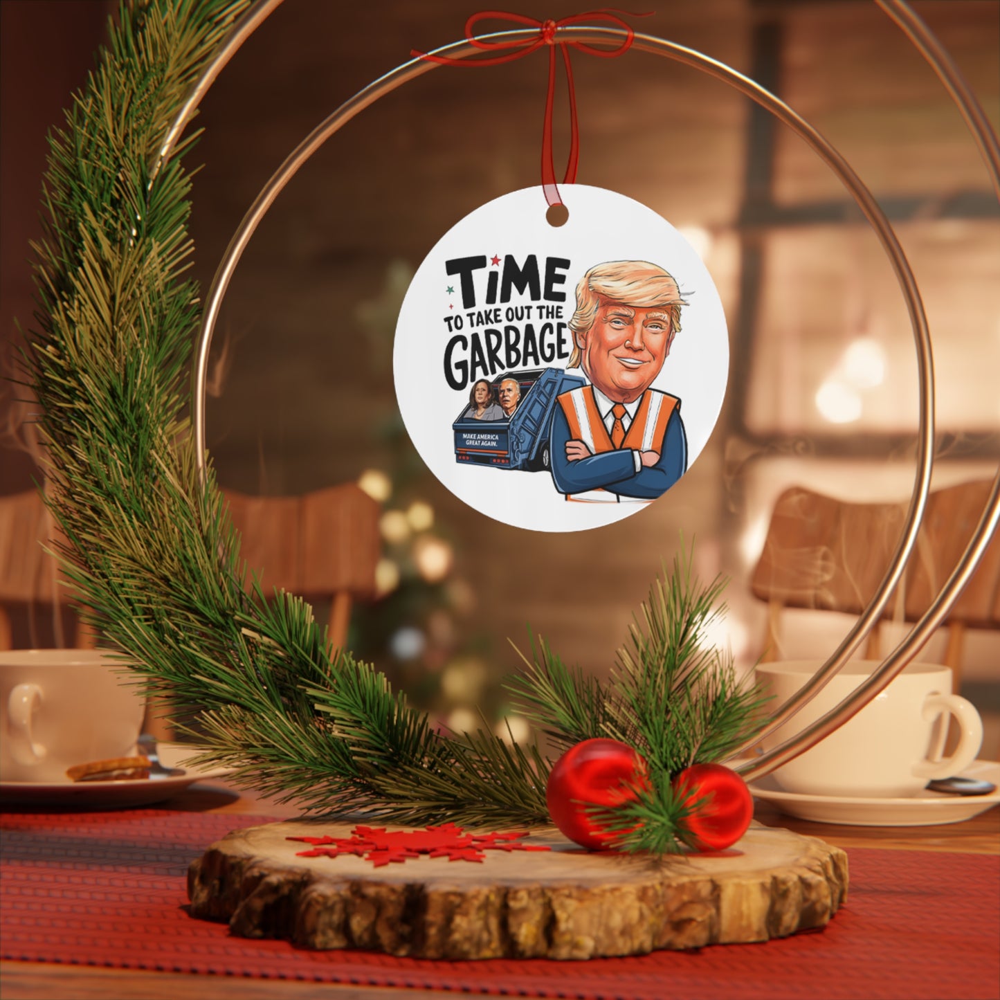 President Trump Christmas Ornament, Lightweight Shatterproof Double Sided Metal Ornament, Trump Ornament, Trump Garbage, Trump Wins 2024