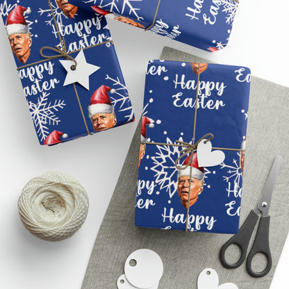 Comically Confused Biden Christmas Blue Wrapping Paper Happy Easter - Santa Biden - Let's Go Brandon Pro Trump Wrapping Paper