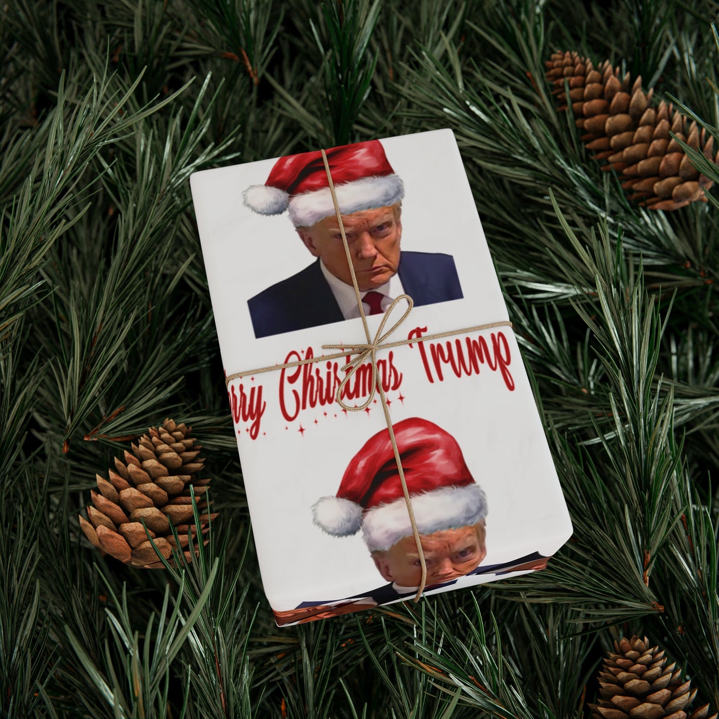 Santa Trump Mugshot Gift Wrap Merry Christmas Gift Wrap Trump 2024 Trump Wrapping Paper Trump Christmas Funny Gift Wrap MAGA Trump