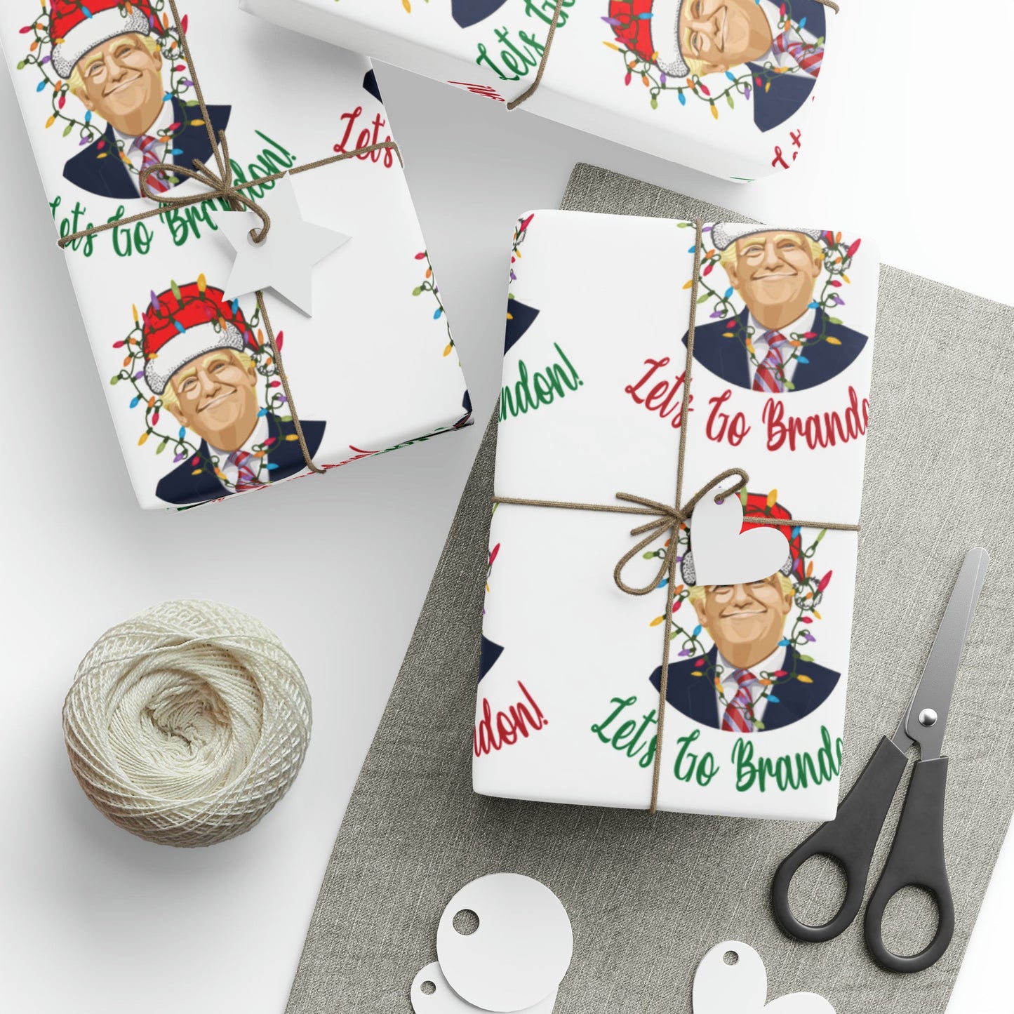 Santa Funny Trump Wrapping Paper for Gifts - Make America Great Again Gift - Joe Biden Let's Go Brandon Wrapping Paper Christmas Gifts