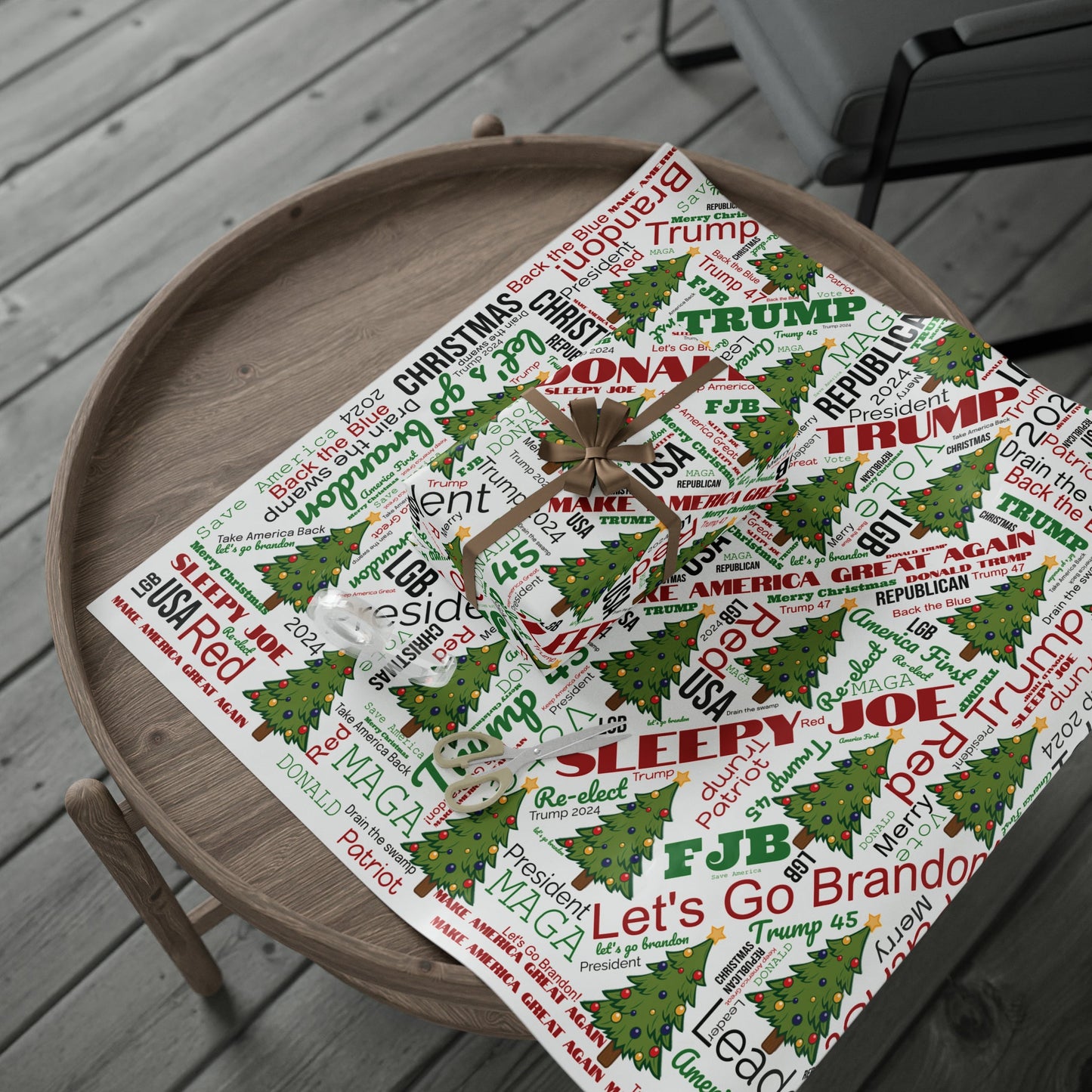 Christmas Word Wrap Trump Gift Wrap for Gifts Christmas - Let's Go Brandon Gift Wrap - Maga Save America Trump Theme Gift Wrap Trump 2024