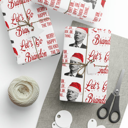 Funny Confused Biden Trump Christmas Wrapping Paper for Gifts - Make America Great Again Gift - Let's Go Brandon Pro Trump Wrapping Paper