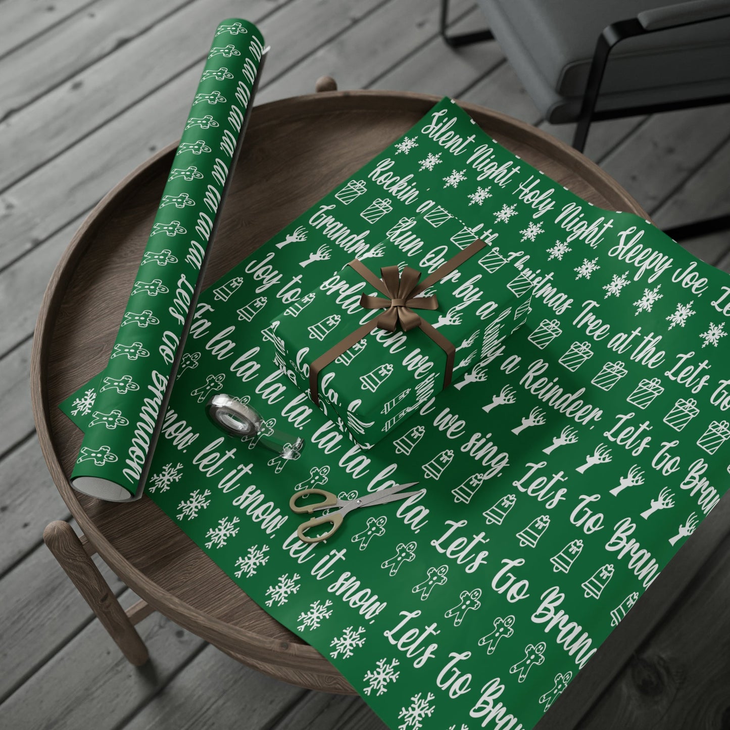 Funny Let's Go Brandon Christmas Gift Wrap Green - Brandon Trump Gift Wrap Funny Christmas Songs Green Wrapping Paper - Funny Surprise Gift