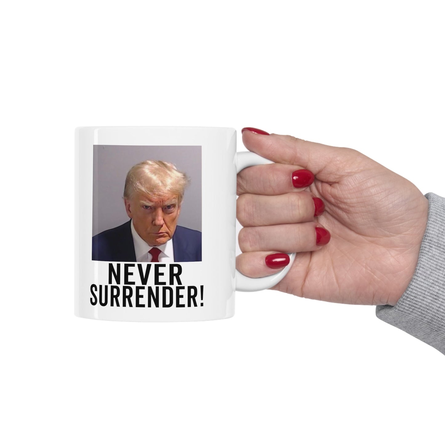 Trump Never Surrender Georgia Trump Mugshot Picture Mug Ceramic Mug 11oz - Funny Gift Trump Booking Photo Georgia Pro Trump Mugshot Mug