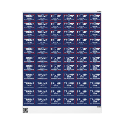 Trump 2024 Save American Again Christmas Wrapping Paper Blue - Pro Trump Maga Funny Let's Go Brandon Biden Trump 2024 Wrapping Paper