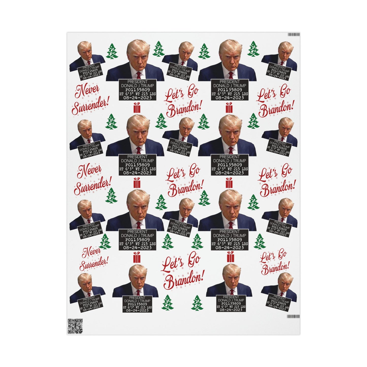 The Trump Mugshot Gift Wrap - Let's Go Brandon Gift Wrap - Santa Trump 2024 Never Surrender Trump Christmas Wrapping Paper Trump MAGA Gift