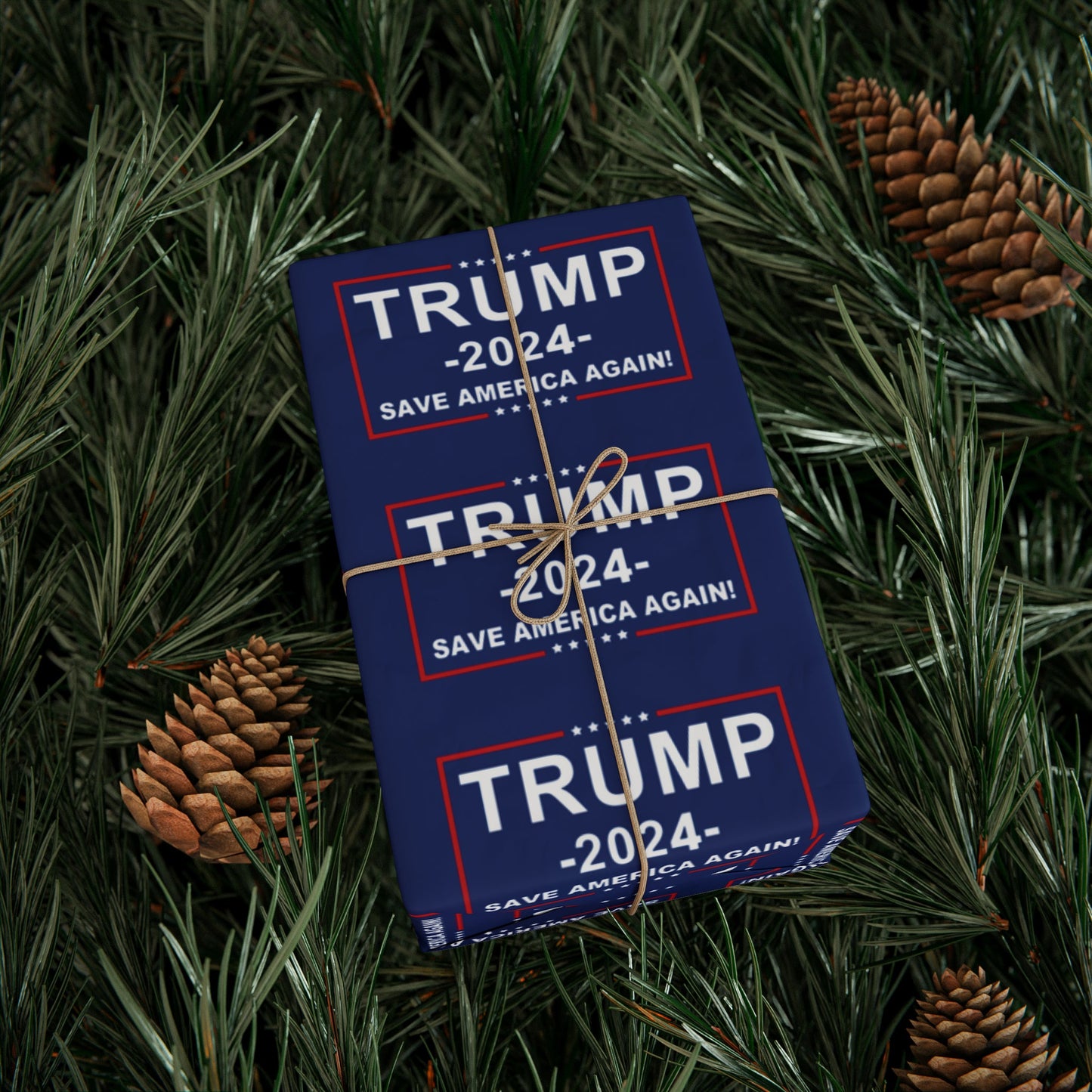 Trump 2024 Save American Again Christmas Wrapping Paper Blue - Pro Trump Maga Funny Let's Go Brandon Biden Trump 2024 Wrapping Paper