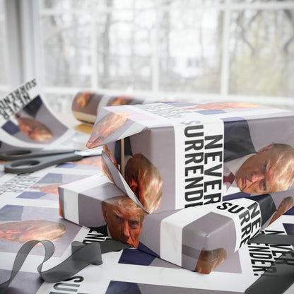 Trump Mugshot Gift Wrap Never Surrender Gift Wrap Trump 2024 Never Surrender Trump Wrapping Paper Trump Christmas Trump Birthday Gift Wrap