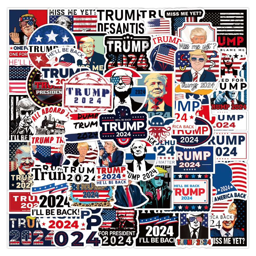 Trump 2024 Sticker Sets - Expressive Designs in Sets of 10, 30, 50, 100