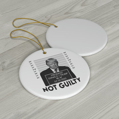 President Donald Trump Not Guilty 2023 Ornament Circle Ceramic Ornament Trump Christmas Trump Mugshot Gift Trump Indicted Maga Ornament LGB